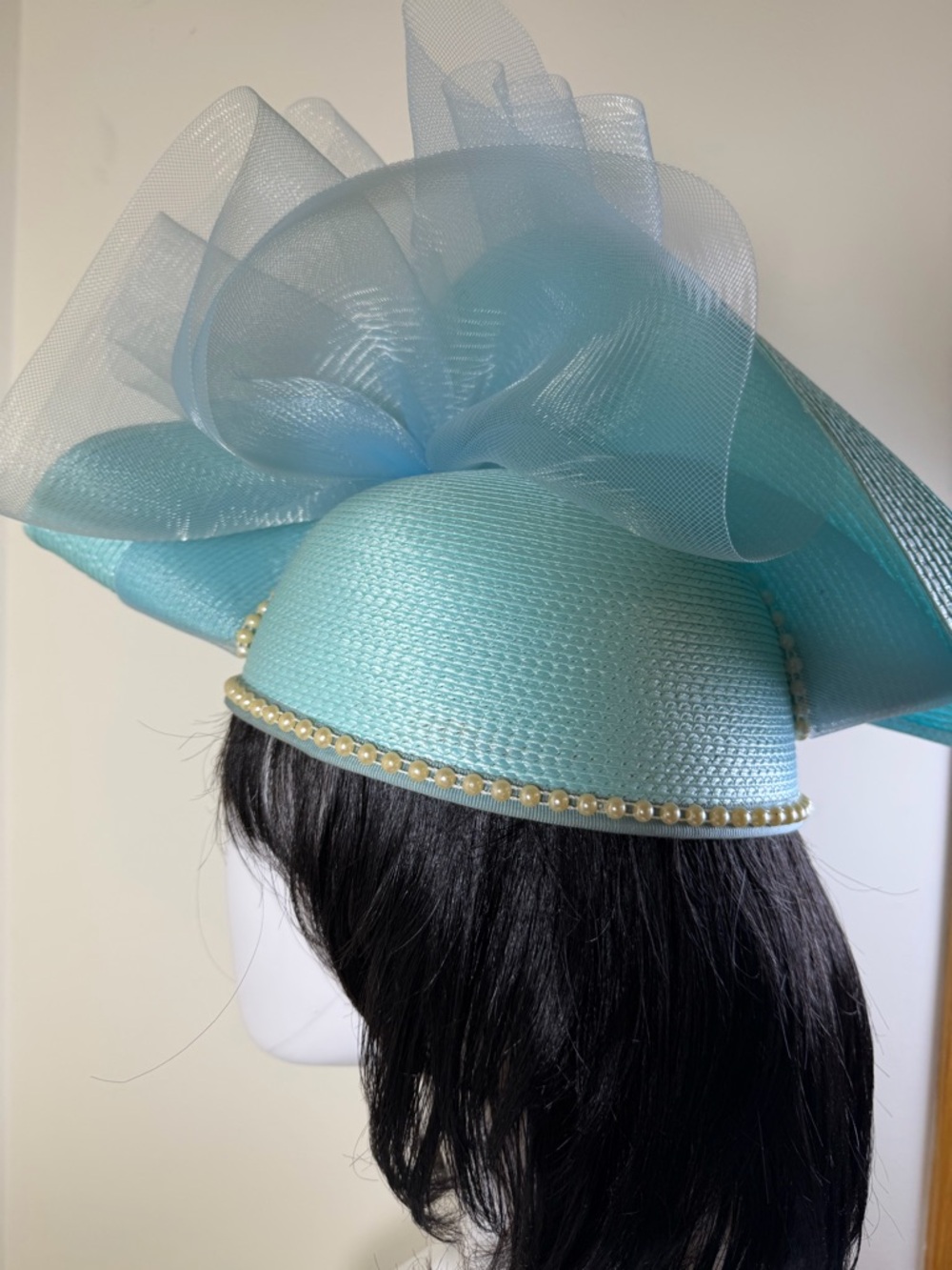 Aqua Women’s Statement Fascinator Hat with Pearl Trim - Picture 3 of 7